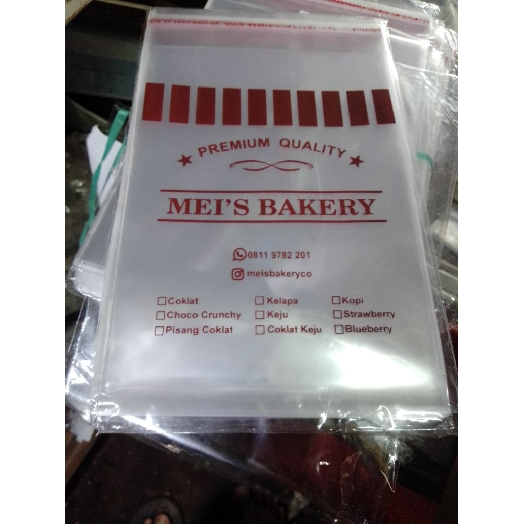 

plastik OPP 15x18 tebal 30micron sablon custum satu warna satu sisi