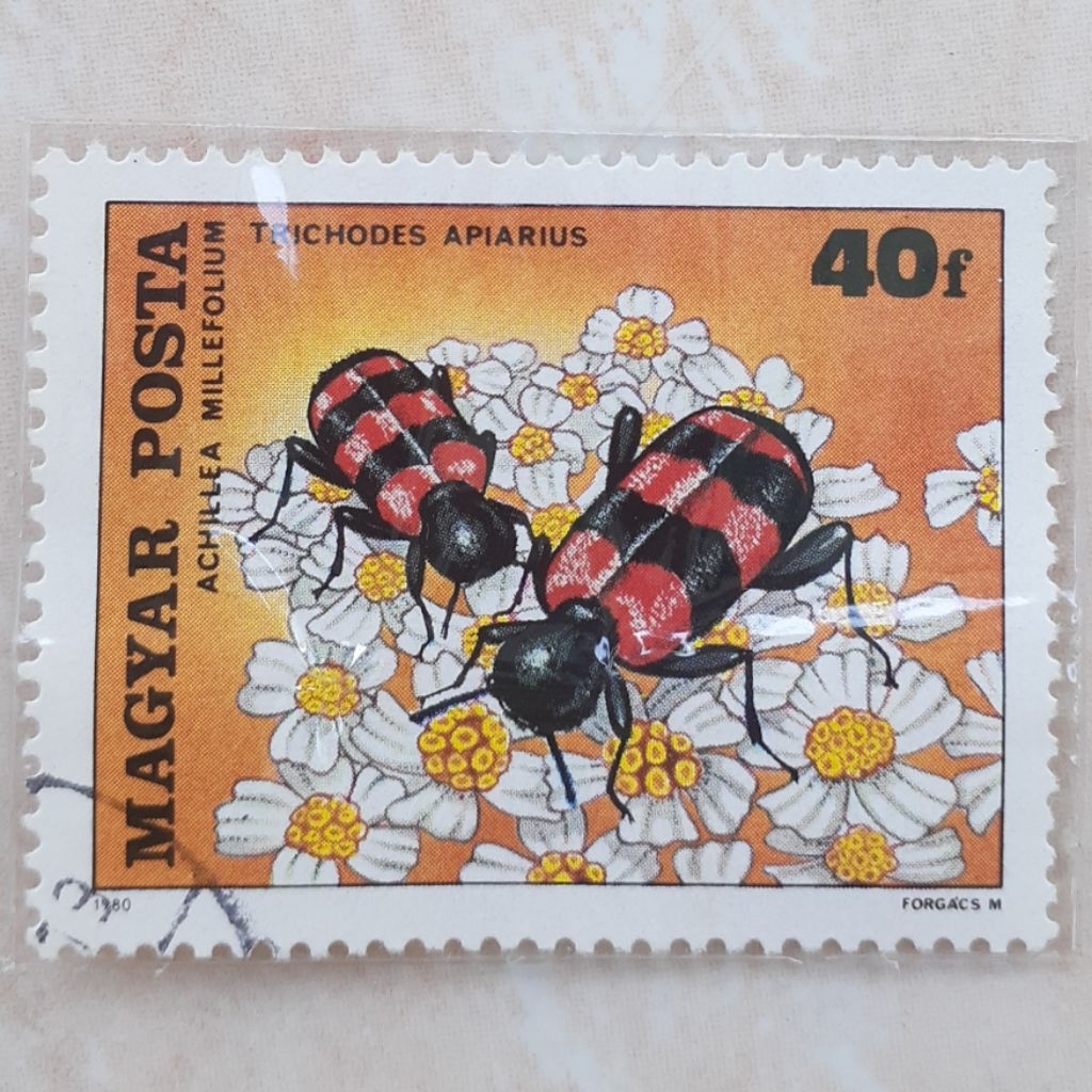 

Perangko Hungaria Insects Pollinating Flowers (European Beewolf (Trichodes apiarius), Common Yarrow (Achill) Tahun 1980