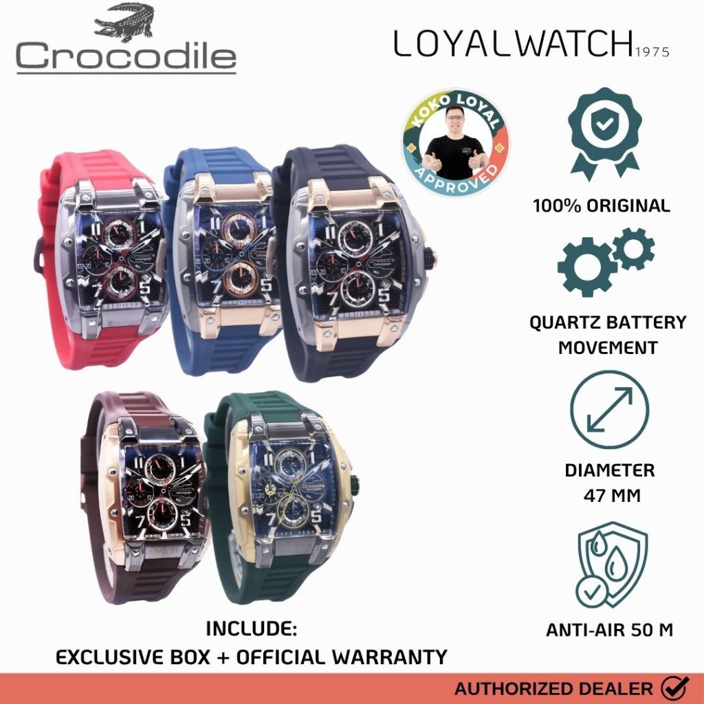 Jam Tangan Crocodile Chronograph Pria CM-048G34J CM-048G34B CM-048D34C CM-048C34D CM-048D34F Rubber 