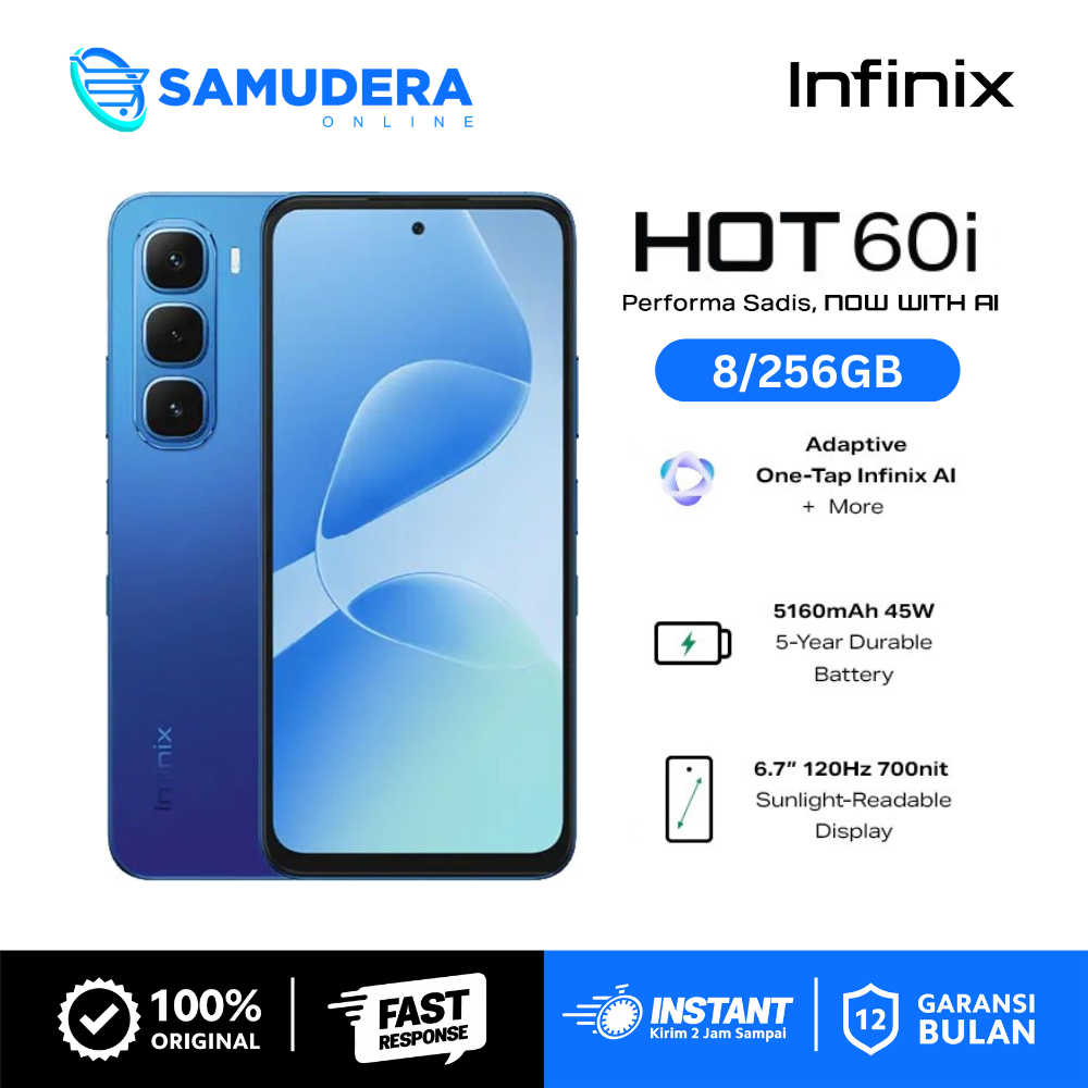 Infinix Hot 60i HP Terbaru Infinix 2025 RAM 8/256GB Baterai 5160mAh Pengecasan 45W Garansi Resmi
