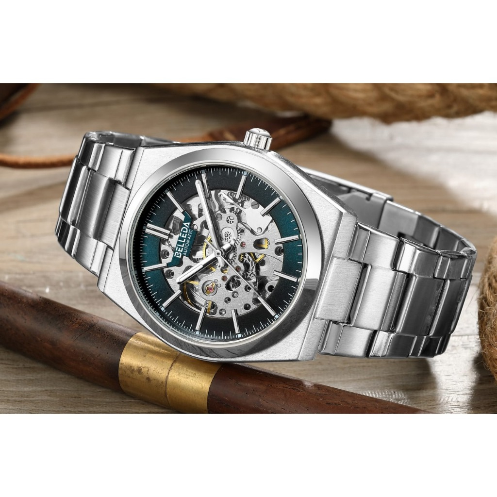 Belleda Jam Tangan Pria Original SN 9542 Automatic Model Stainless Stell Anti Air Fashion Mewah