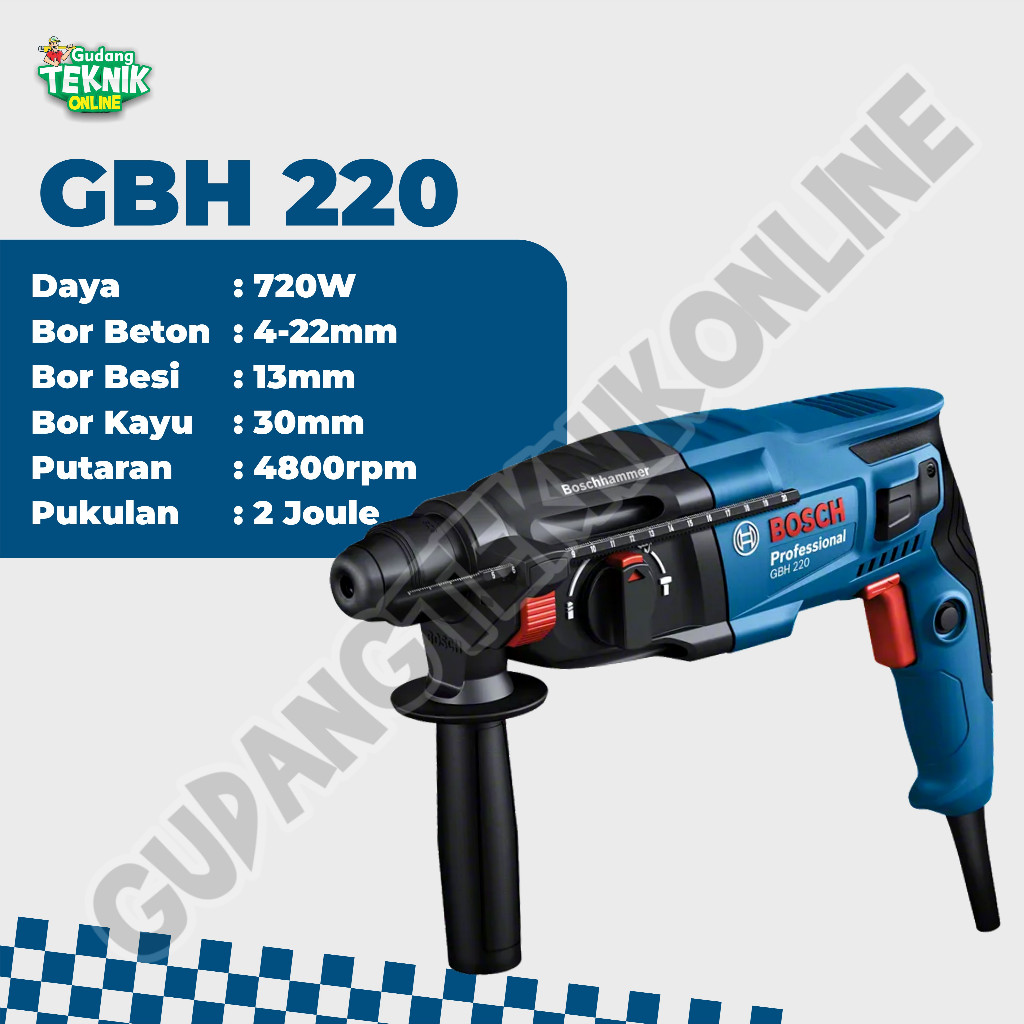 Rotary Hammer 22mm BOSCH GBH220 / Mesin Bor Bobok Beton SDS Plus GBH-220 GBH 220 BOSCH