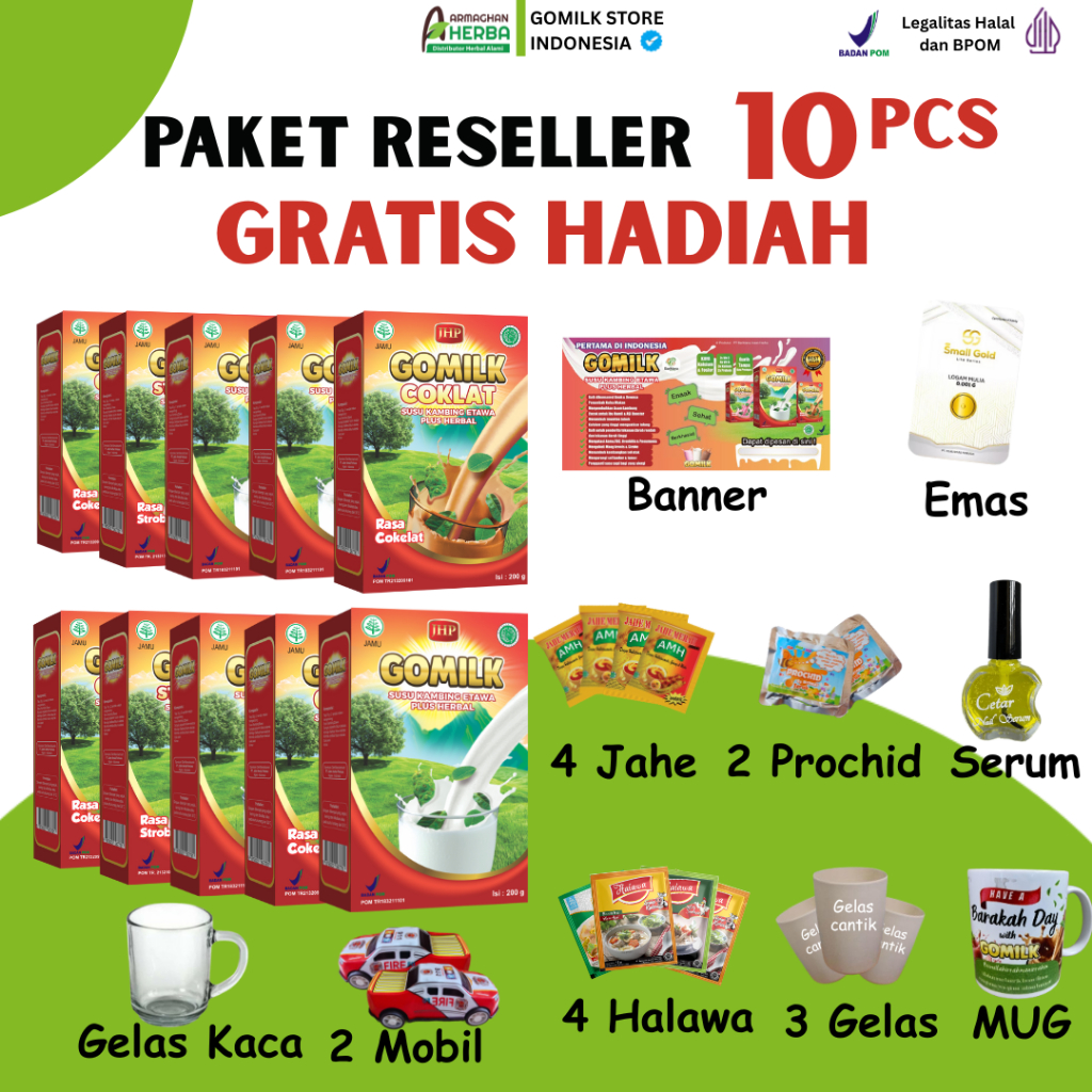

[PAKET RESELLER] [GRATIS HADIAH][BELI 8 GRATIS 2] [EXPIRED LAMA] Susu Kambing GOMILK 200 gr GARANSI Produk Original