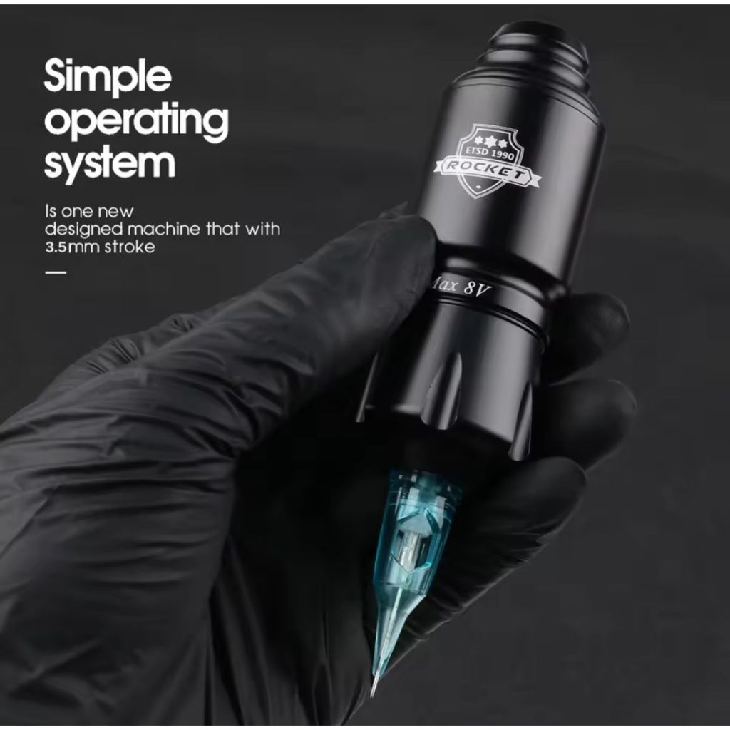 ROCKET MAX 8V Mesin Tattoo All-In-One Mesin Sulam Rotary Wireless Kabel RCA