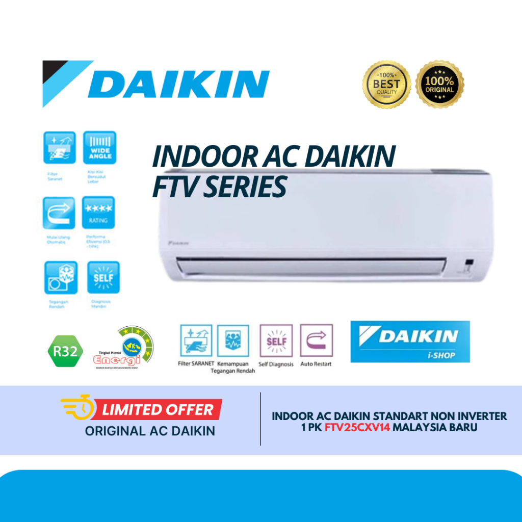 INDOOR AC DAIKIN STANDART NON INVERTER 1 PK FTV25CXV14 MALAYSIA BARU (INDOOR ONLY)