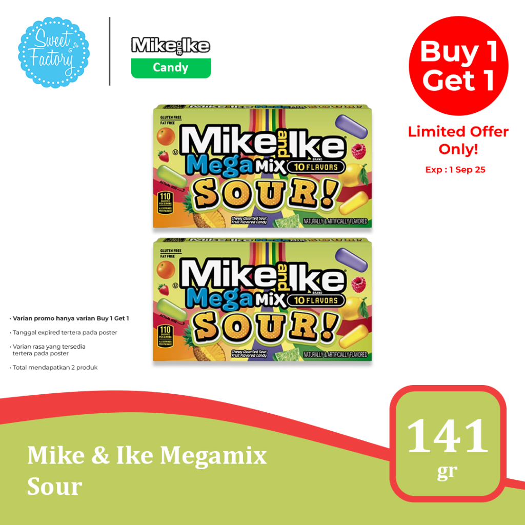 

Mike & Ike Megamix Series 5oz / 120 gr - Campuran 10 Rasa Buah