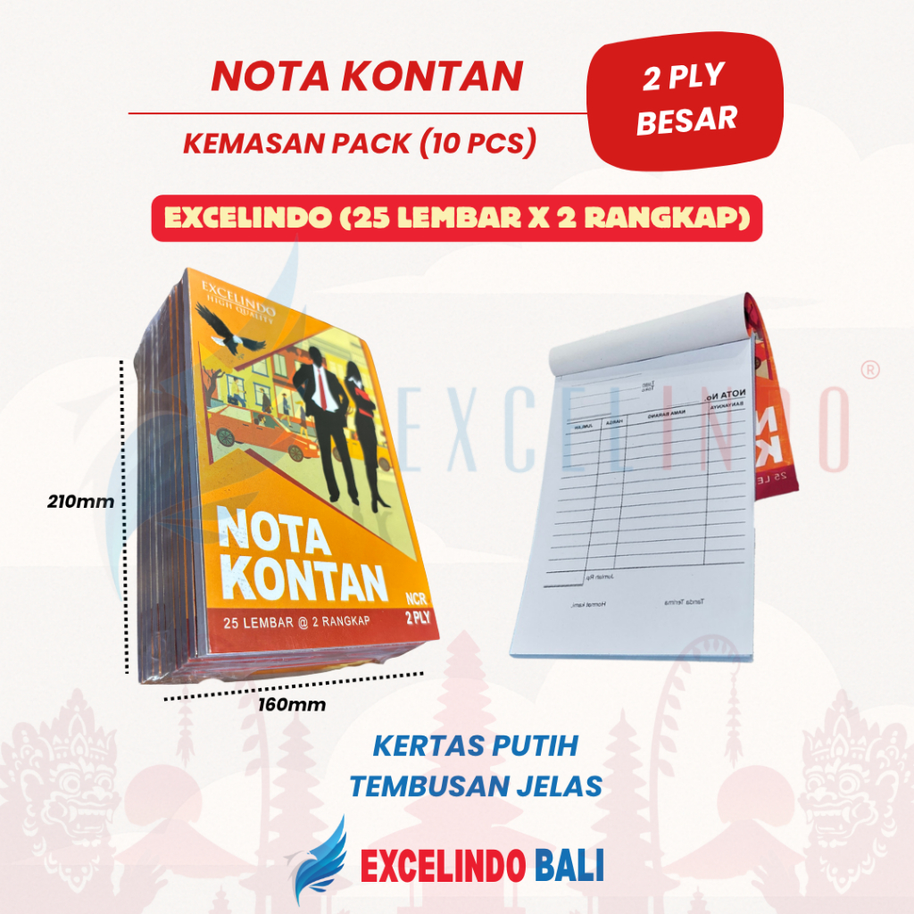 

(1 PACK/10 BUKU) Nota Kontan 2 ply NCR UKURAN BESAR (160mm*210mm) merk Excelindo