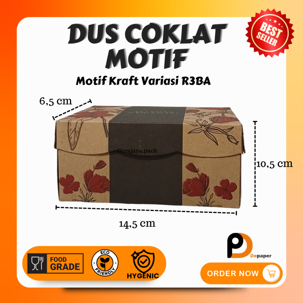 

[Min 30pcs] Dus Motif Bunga Merah Kraft/Variasi R3BA/Box Kue Persegi Coklat Non Laminasi