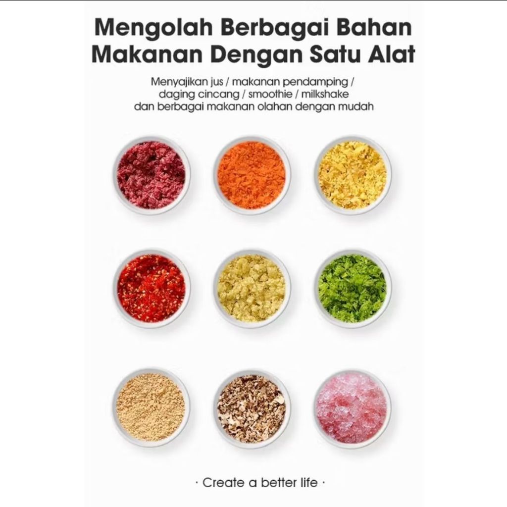 BESTPROMO LUNALIFE Food Chopper FP02H Chopper Kaca 3L Penggiling Daging Multifungsi 300Watt Pisau