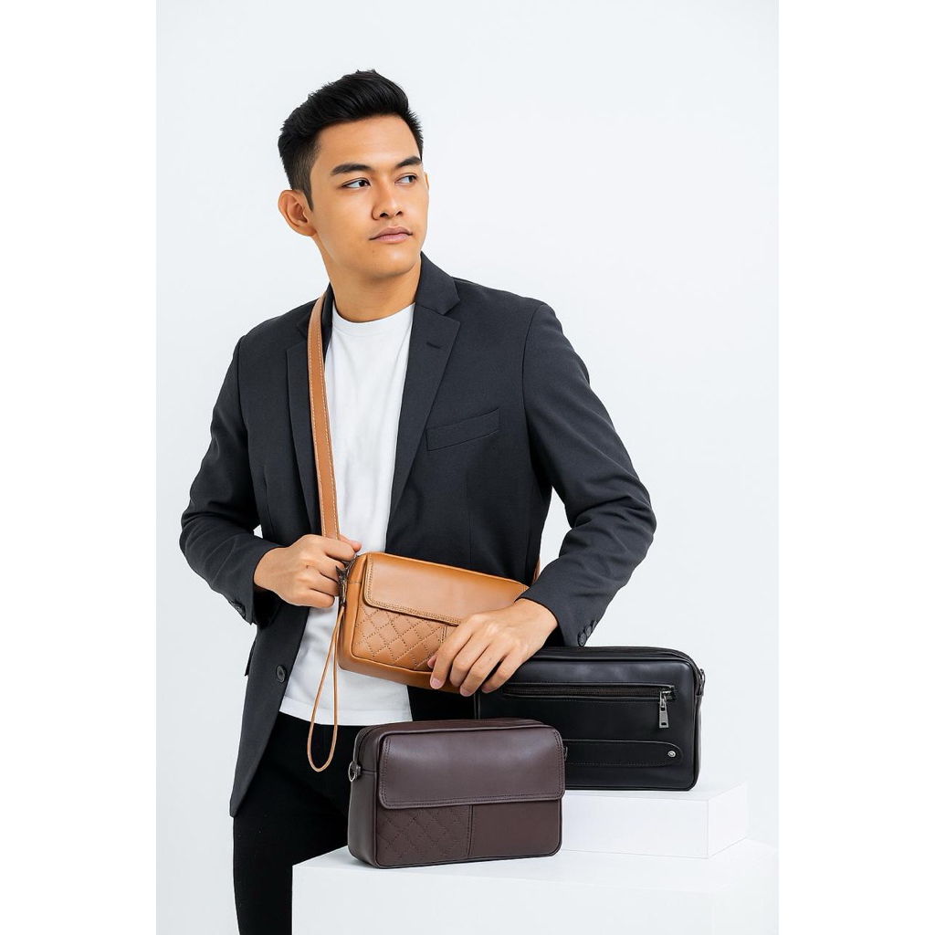 TAS HANDBAG PRIA SELEMPANG KULIT SAPI ASLI SUKAREGANG GARUT PAPIRUT LEATHER ORIGINAL