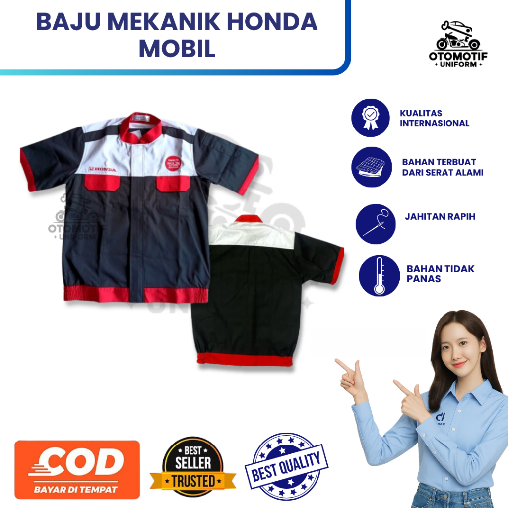 Baju Mekanik Honda Mobil New / Wearpack Honda Mobil / Wearpack Honda Merah Hitam/ Wearpack Bengkel