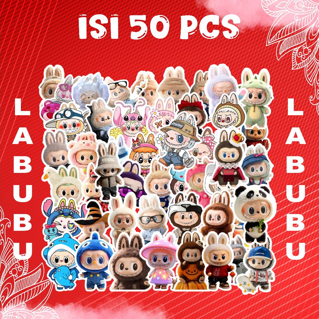 STICKER PACK LABUBU 50 PCS | STIKER VINYL KARAKTER VIRAL | STIKER TAHAN AIR GLOSSY UNTUK CASE HP, BO