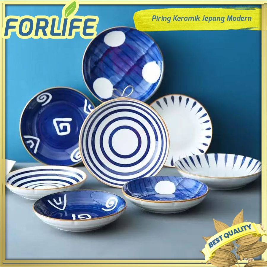 Set Piring Keramik Motif Biru Japanese Style – Elegant Aesthetic | FORLIFE