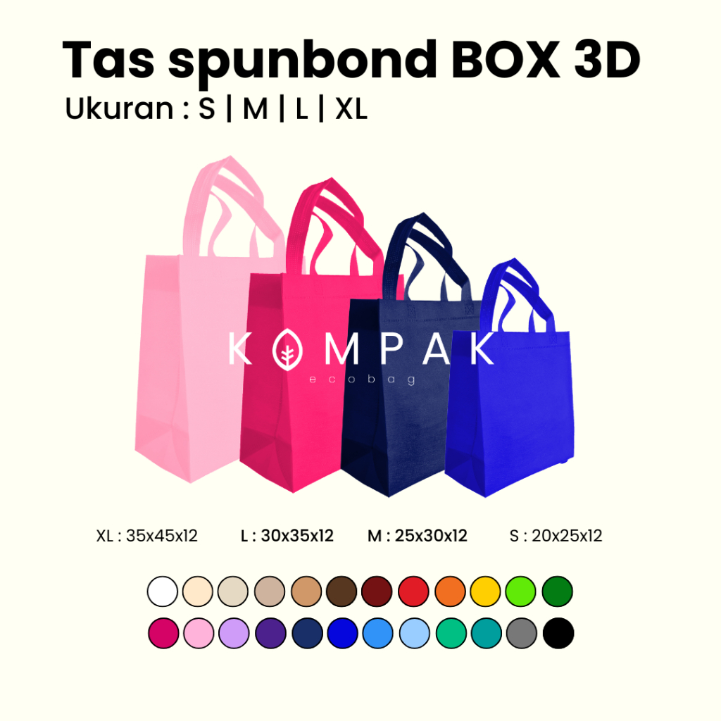 

1 KODI/20 PCS (S) - 1 LUSIN/12 PCS ( M - L ) - Tas Spunbond Press Handle Box 3D Kantong Goodie Bag 20x30x12 25x35x12 30x40x12 35x45x12cm