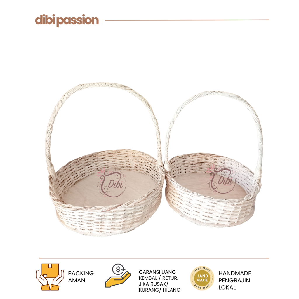 Keranjang Rotan Bulat Tangkai Alas Papan 1 set isi 2 – Keranjang Buah & Hampers / Parcel Rustic