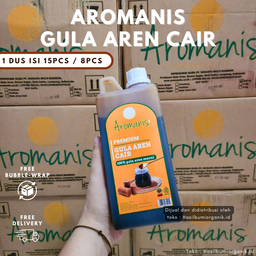 

AROMANIS GULA AREN CAIR / 1 DUS ISI 15pcs x 1.2kg / 1 DUS ISI 8pcs x 1.2kg / Gula Aren Cair Premium untuk Kopi Susu & Makanan & Minuman / GULA AREN CAIR 100% Murni Tanpa Pengawet & Pewarna