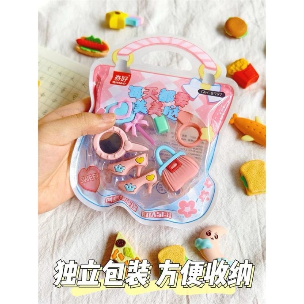 

Set penghapus motif benda kecantikan fast food lucu