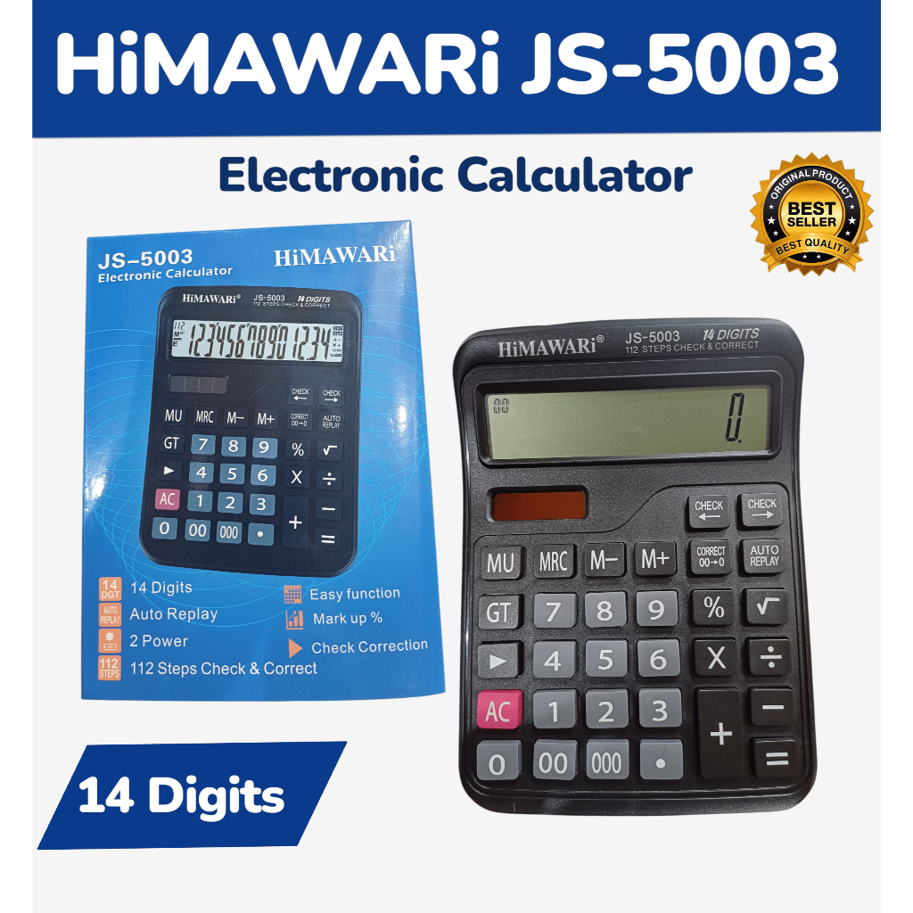 

Kalkulator Himawari JS-5003 - 14 Digit,Dual Power,Auto Replay,Cek & Koreksi 112 Langkah