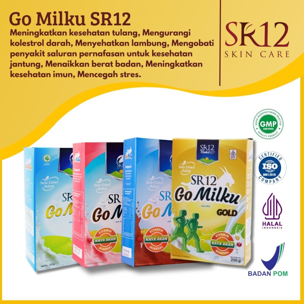 

( 200gr) SUSU KAMBING ETAWA SR12 BPOM HALAL KUALITAS PREMIUM PENAMBAH IMUN TUBUH NAFSU MAKAN SUSU SEHAT KUAT/ GOMILKU SR12 / GOMILKU GOLD SR12