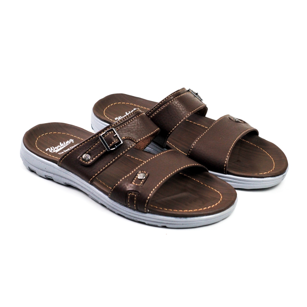 Sandal Kulit Pria Casual - Sandal Slide Slip On Pria Anti Slip