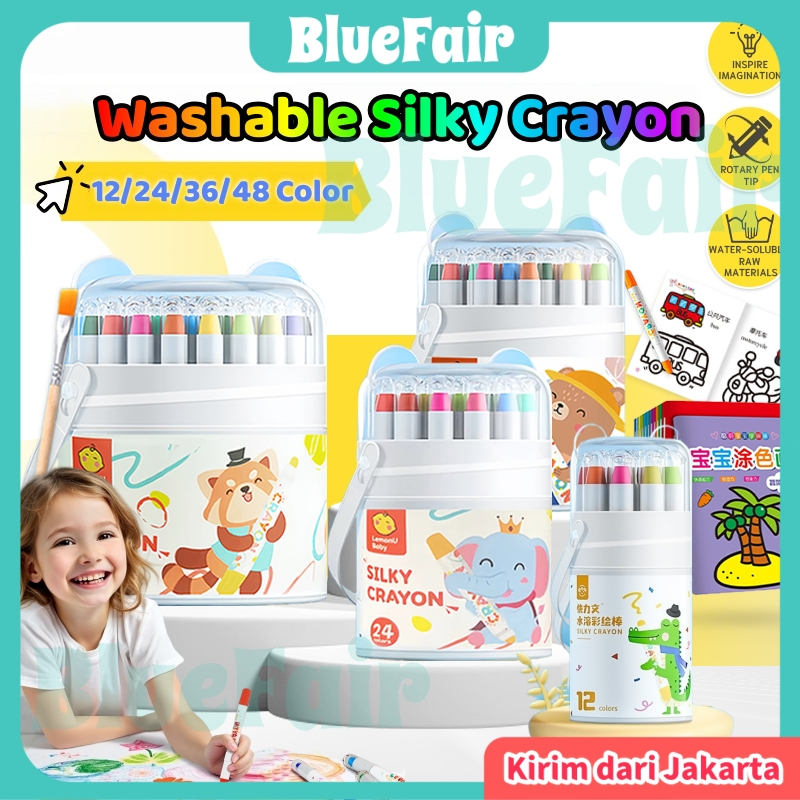 

【Ready Stock】COD 24/36/48 Warna Colorful Bucket Krayon Crayon Set Mewarnai Alat Warna Set Anak Wipe and Clean crayon anti kotor dan patah Washable Silky Crayon Putar