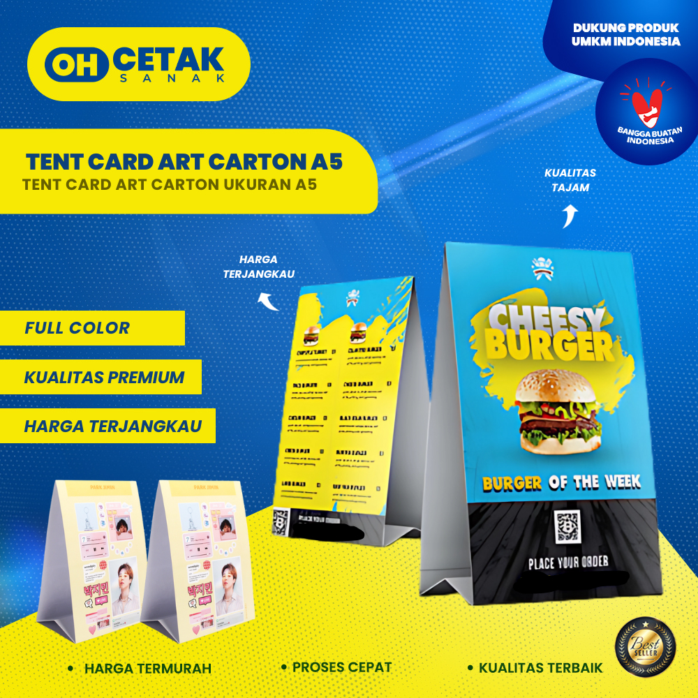 

Tent Card Custom / Cetak Menu Meja / Print Standing Display Art Carton Murah