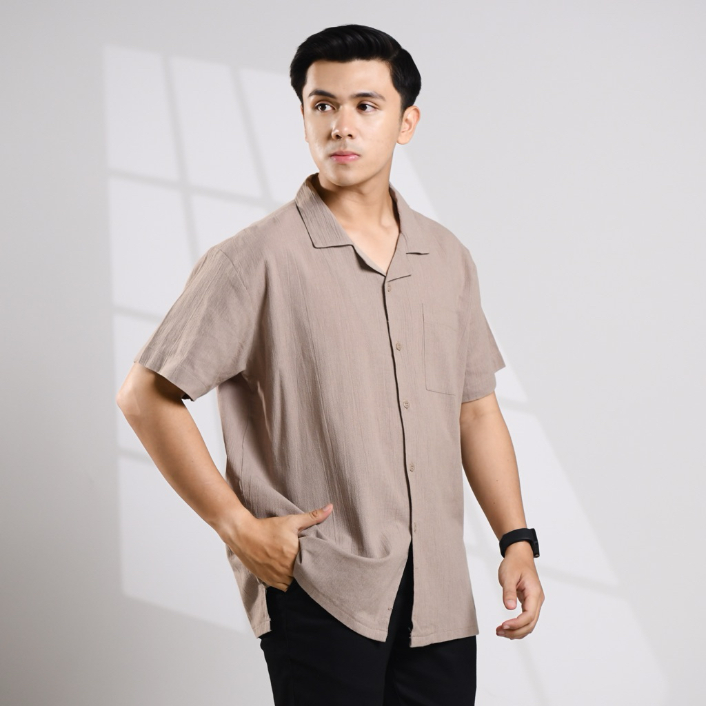 HIUNCLE CUBAN BOWLING Boxy Oversized Shirt Linen Premium | Kemeja Bowling Kerah Terbuka Lengan Pende
