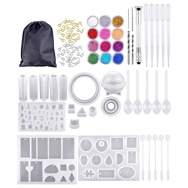 

94pcs Epoxy Resin Casting Molds Kit Silicone Mold UV Tool untuk anting-anting gantung