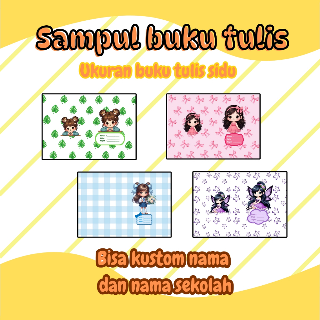 

10 lembar sampul buku tulis ukuran buku tulis sidu bisa custom nama dan nama sekolah