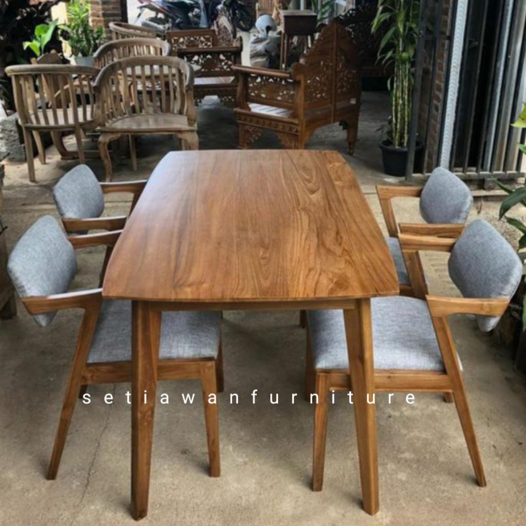 Meja Makan Set 4 Kursi Minimalis Kayu Jati - Kursi Makan Asli Jati