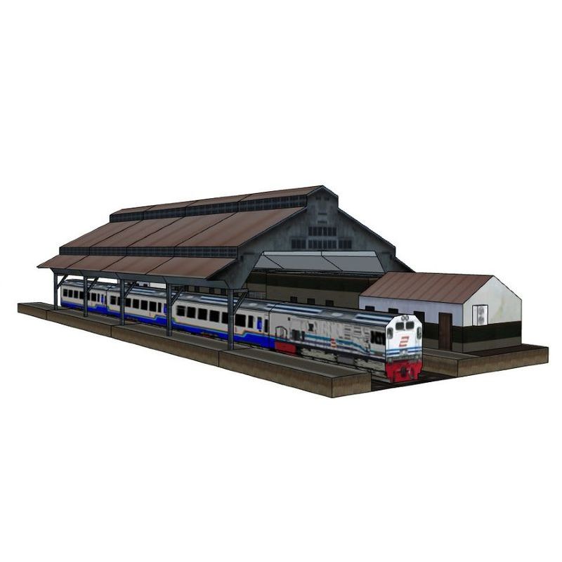 DIY Papercraft Diorama Stasiun Kereta Api Cetak Pola Kertas
