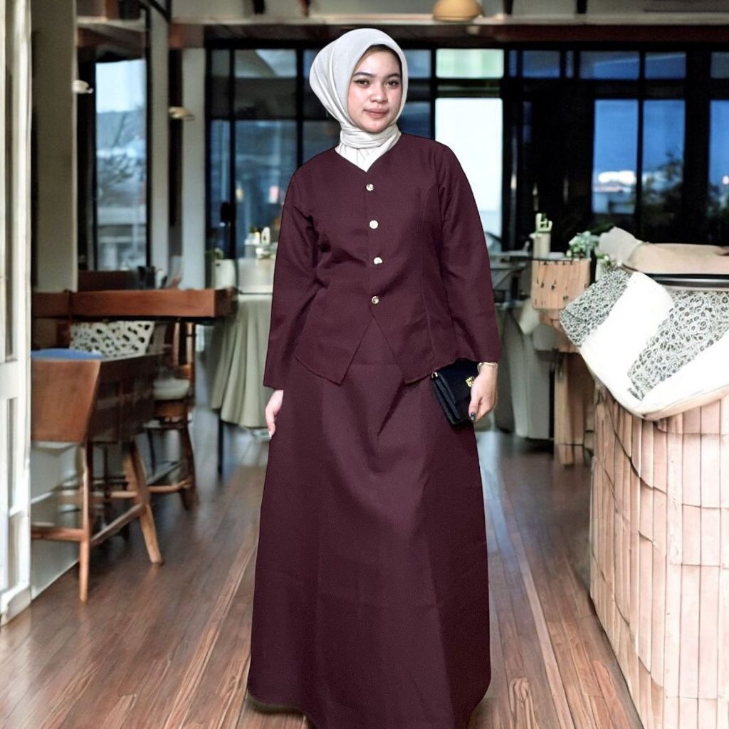 INDY ONE SET Blezer Atasan Wanita & Rok Resleting Samping Bahan Semiwooll Premium