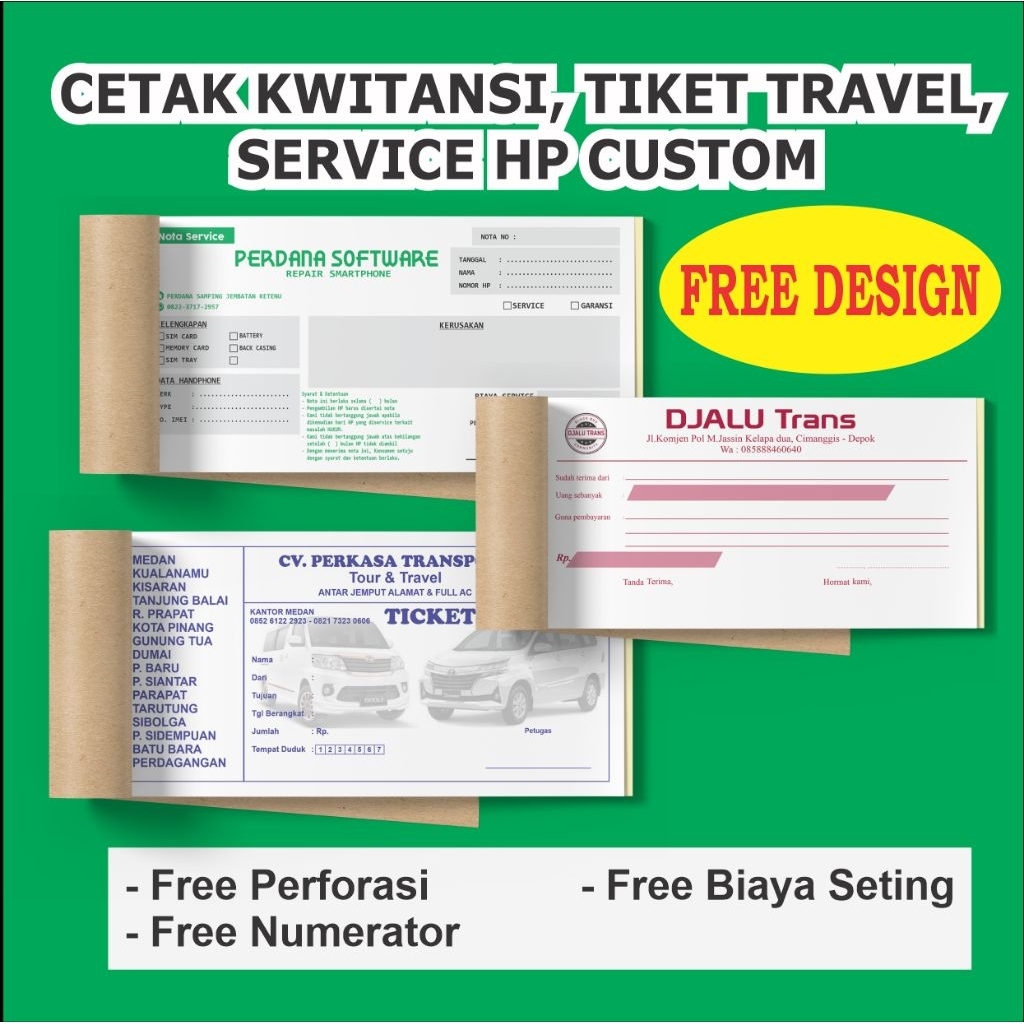 

cetak nota kwitansi bon tiket