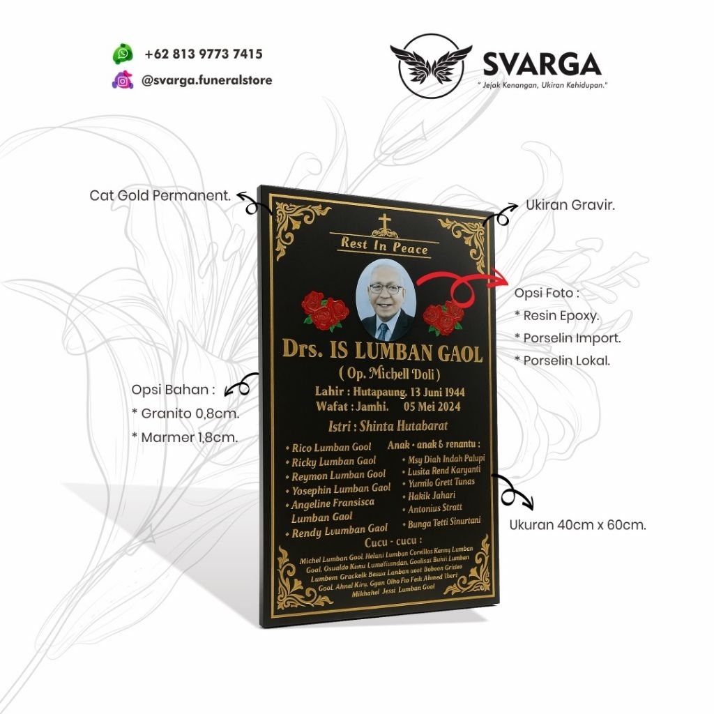 BATU NISAN KRISTEN 40x60cm | FOTO RESIN EPOXY 9x12cm | GRANITO / MARMER | POSISI POTRAIT | CUSTOM NA