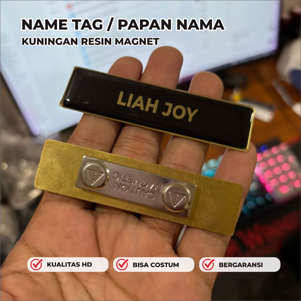 

NAME TAG / PAPAN NAMA KUNINGAN MAGNET BISA TAMBAH LOGO, JABATAN & BISA COD