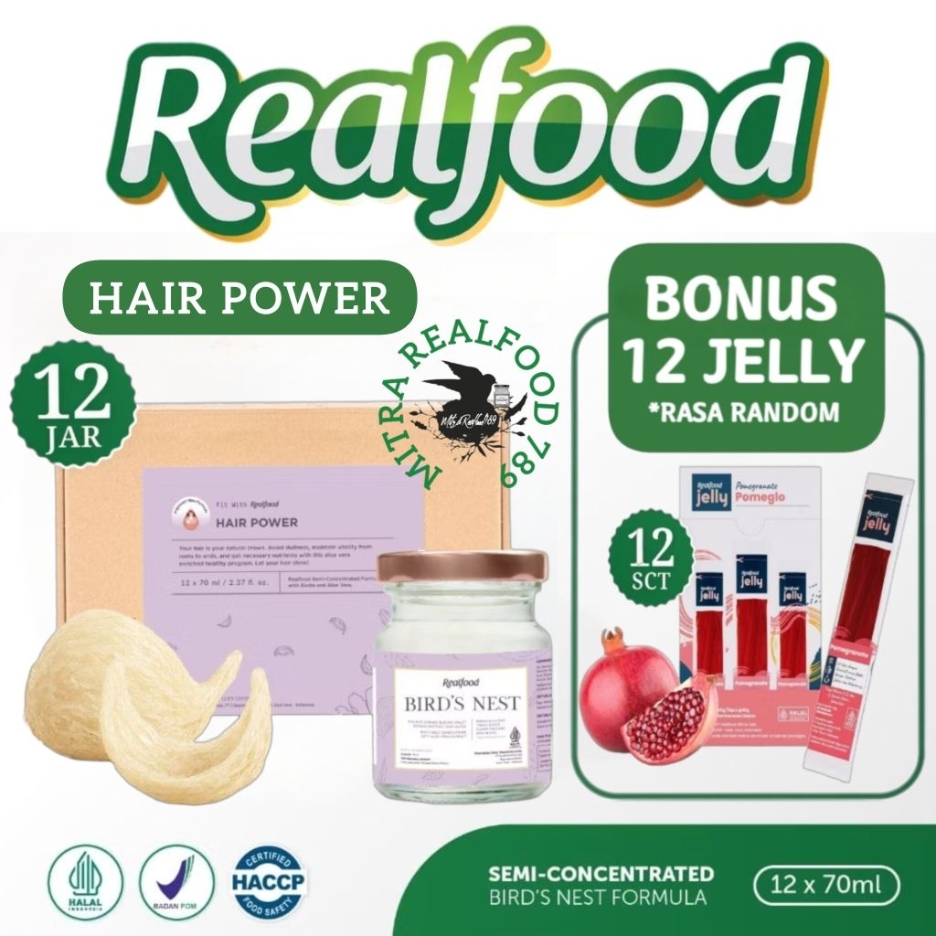 

Realfood Hair Power 6 Botol & 12 Botol Bonus Jelly ( Minuman Sarang Burung Walet )