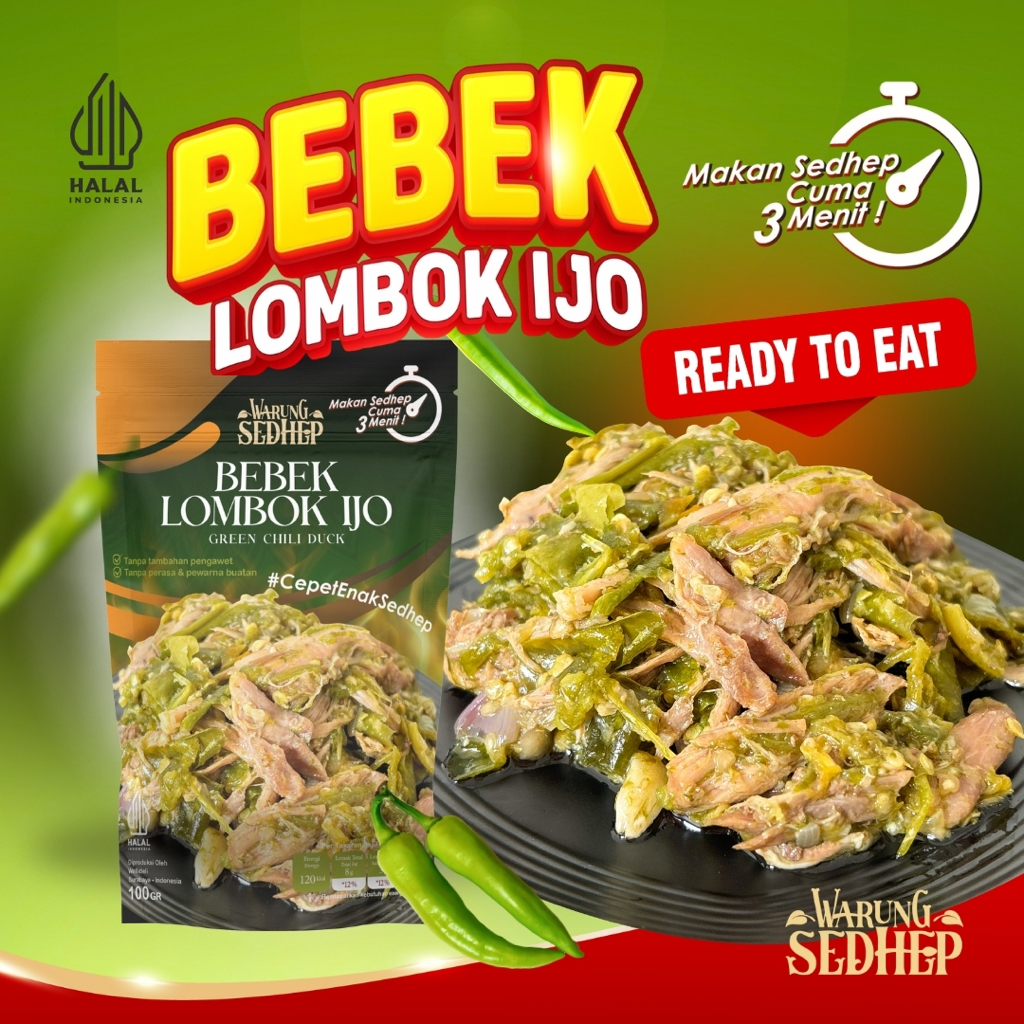 

Bebek Lombok Ijo Pedas Gurih | Masakan Siap Saji WARUNG SEDHEP Tahan Lama Tanpa MSG Tanpa Pengawet