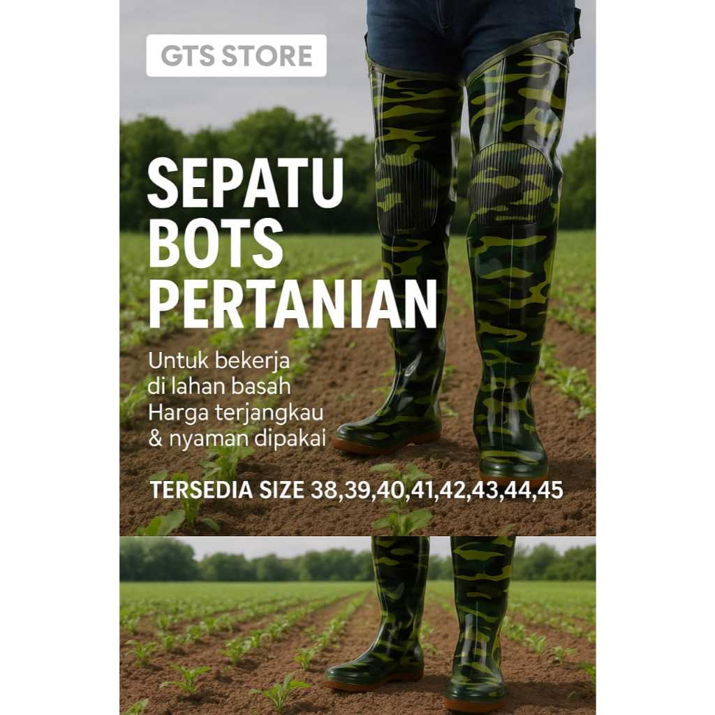 SEPATU TANI LORENG FULL 80 CM SEPATU SAWAH ANTI KEONG SEPATU KARET PVC ASLI SEPATU PEKERJA TAMBAK LA