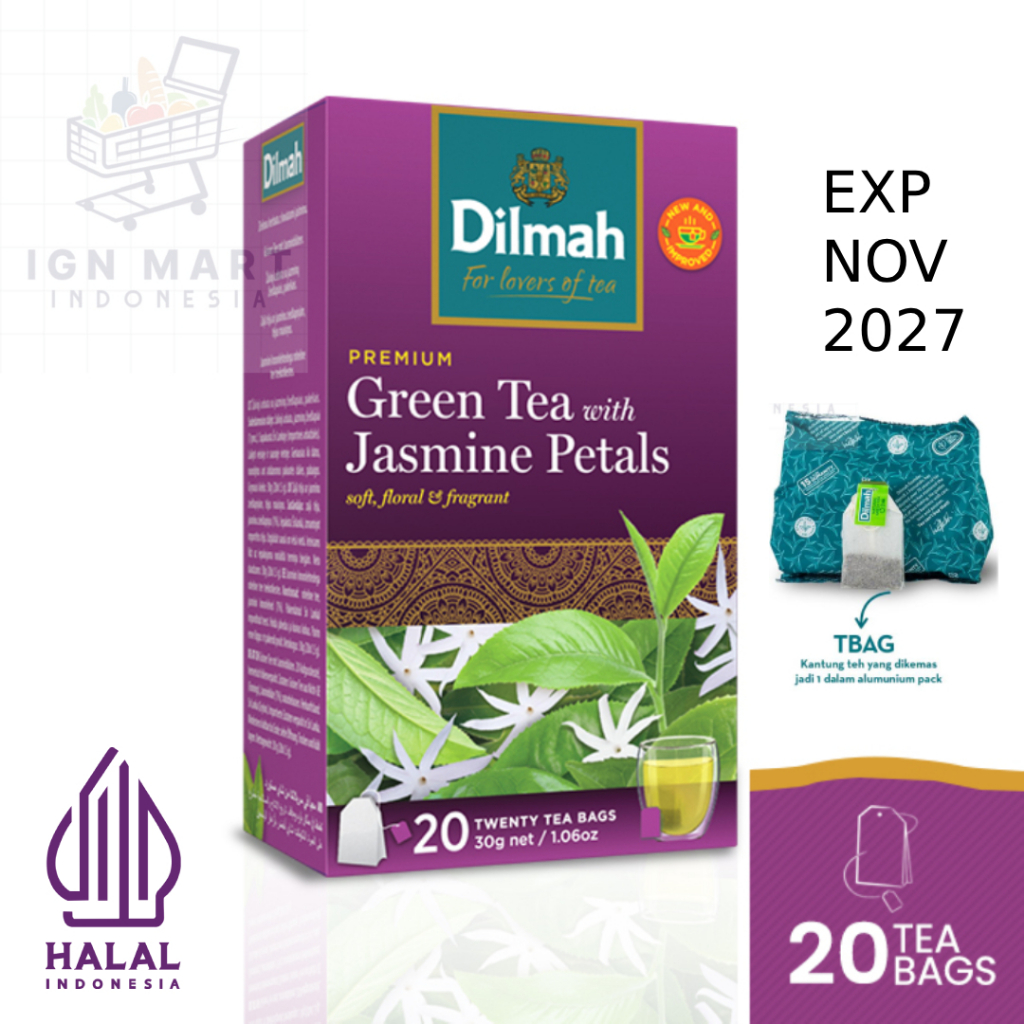 

Dilmah Green Tea with Natural Jasmine - Teh Celup Melati Herbal -Tag Tbag 20s