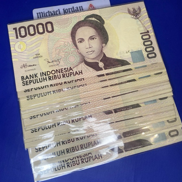 uang kertas 10000 rupiah cutnyadin 1998 GRESS danau segara anak