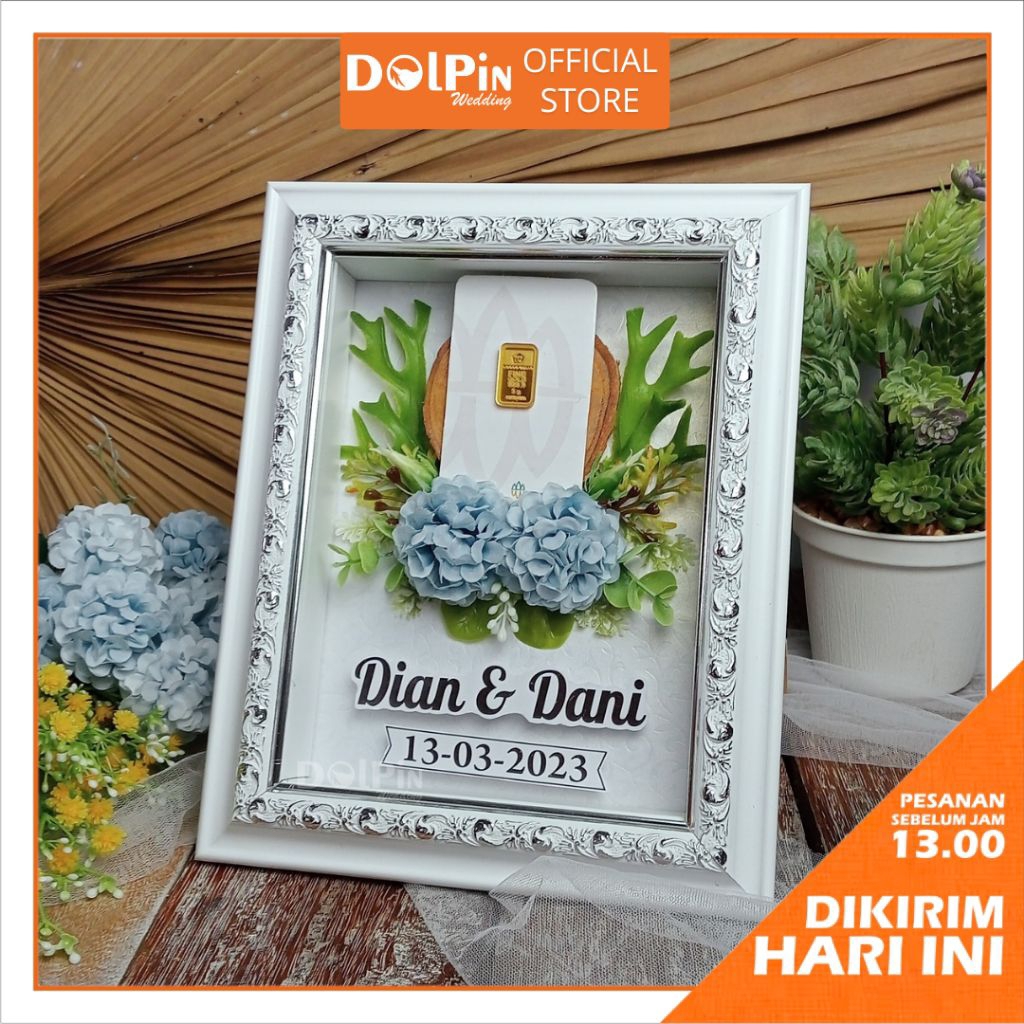 Pigura Mahar dan Logam Mulia dengan Hiasan Wood Log untuk Mahar Seserahan, dan Pernikahan - FLMW