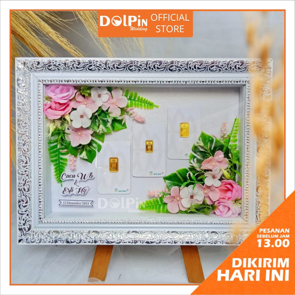 Bingkai Frame Mahar Pernikahan Uang dan Logam Mulia untuk Kado dan Seserahan Pernikahan-P.MHR.BNG