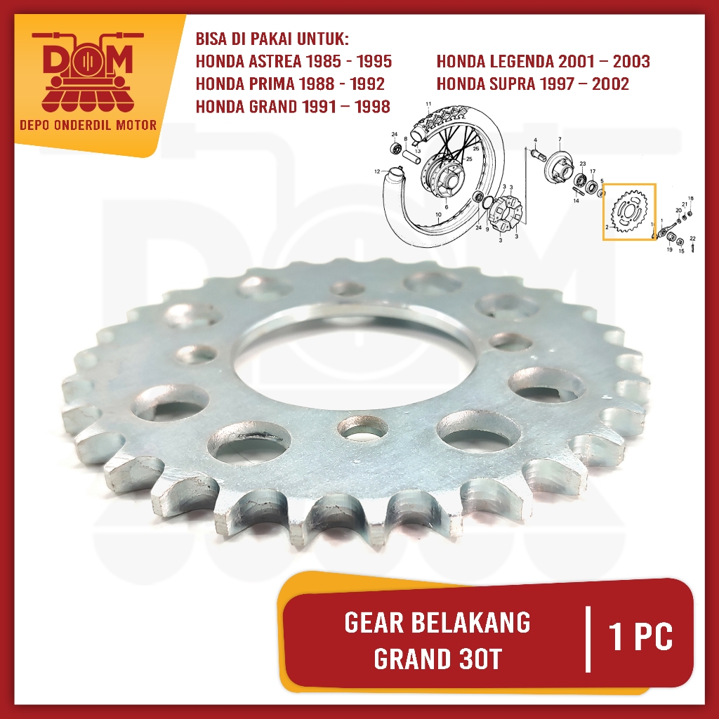 Gear Belakang Grand 30T (PSP)Gigi Tarik Ger Gir Roda Belakang Rear Sprocket Honda Astrea Prima Supra