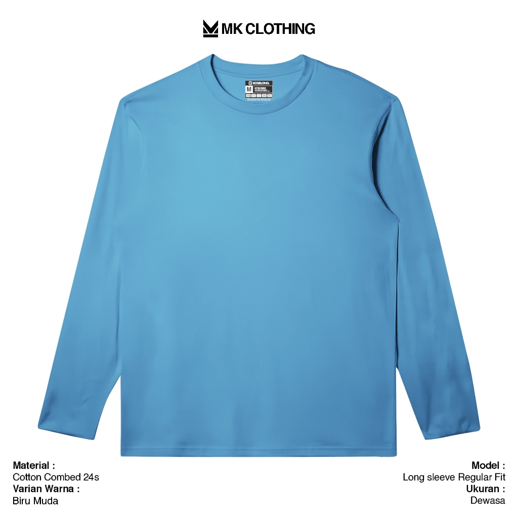 Kaos Polos 24s Dewasa Pria dan Wanita Unisex Lengan Panjang - Biru Muda