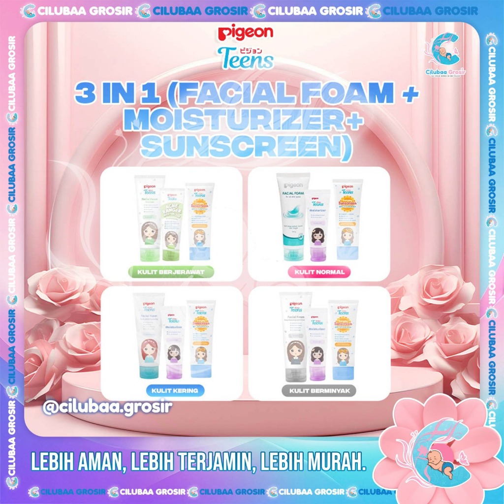 PIGEON TEENS PAKET 3 IN 1 Skincare remaja || Facial Foam || Moisturizer || Sunscreen 35 PA+++