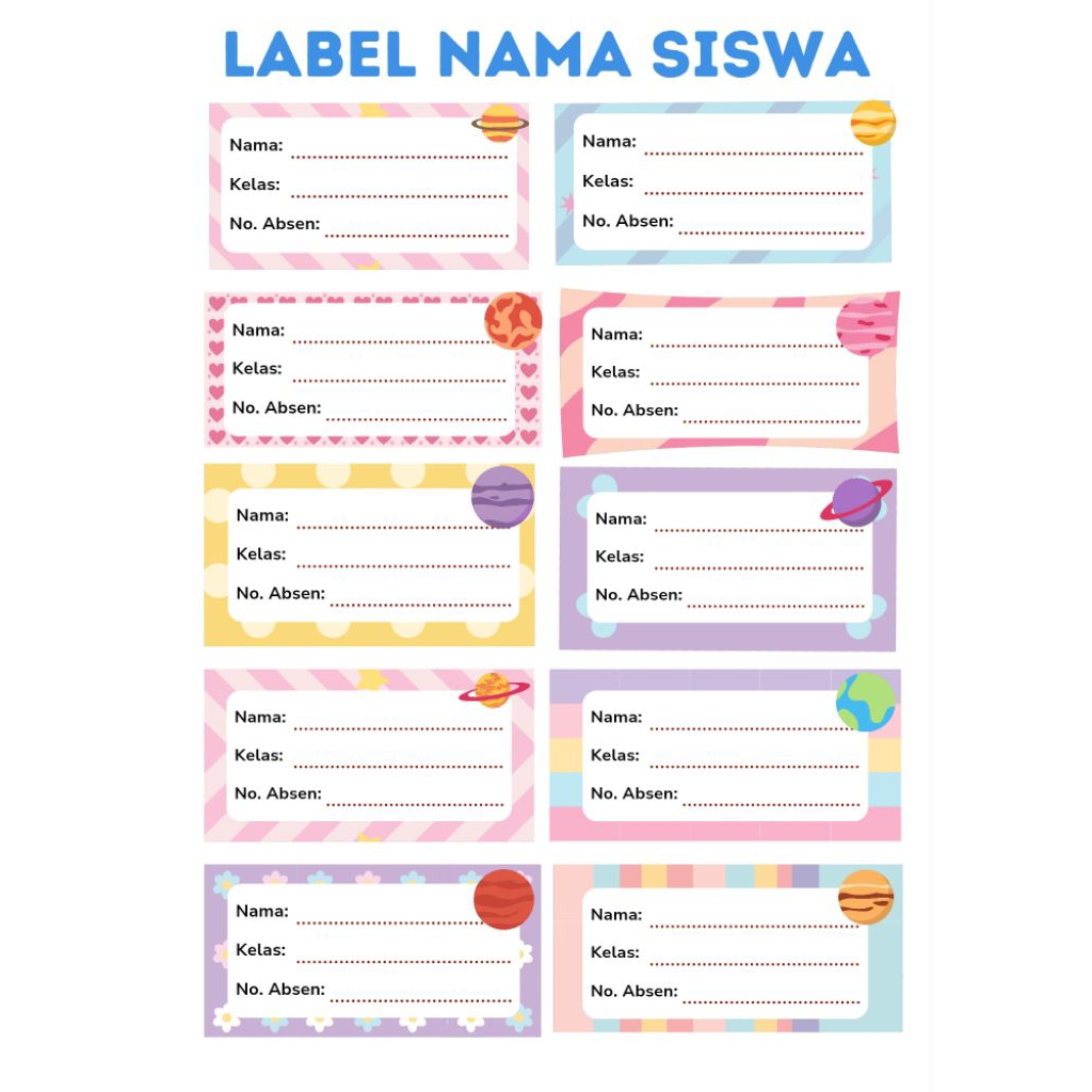 

Stiker Label Nama Siswa 20 pcs Untuk Anak-anak Paud TK SD SMP SMA