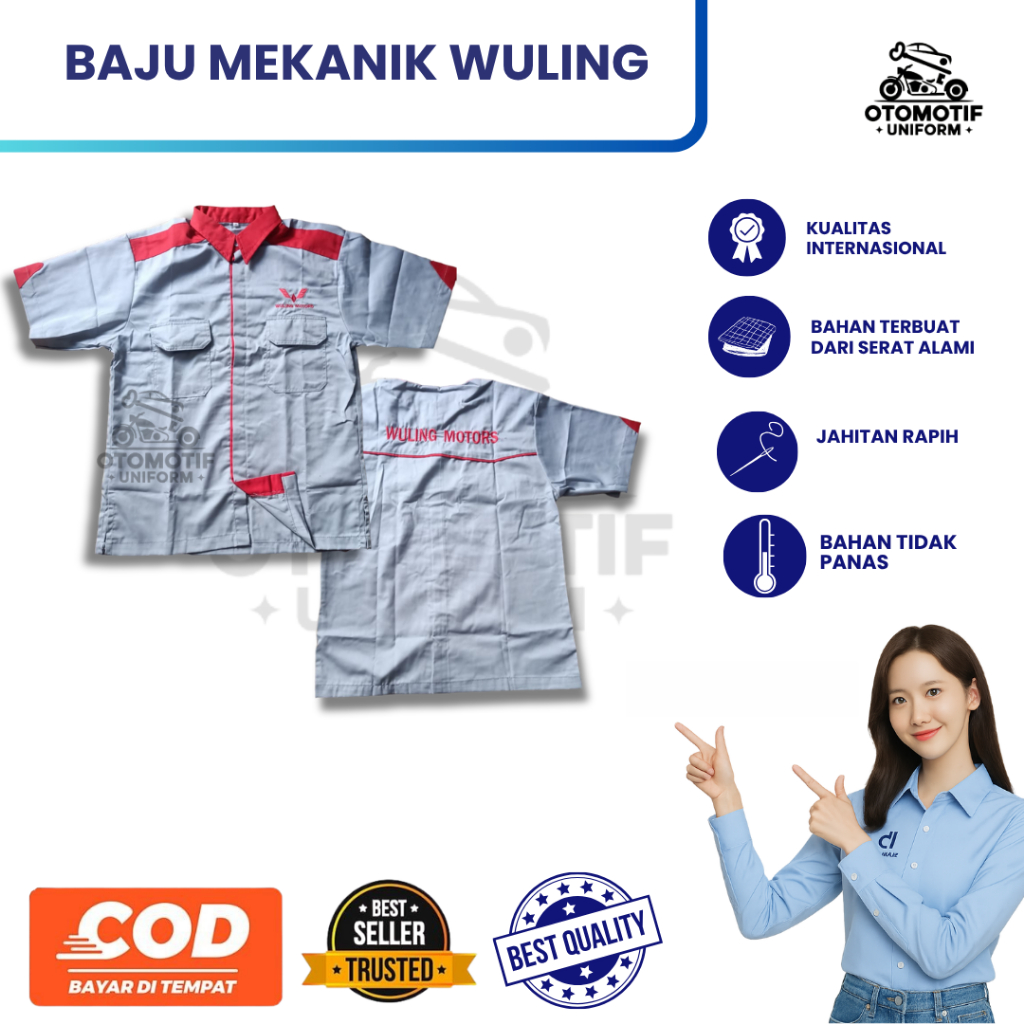 Baju Wuling Motors | Baju Mekanik Wuling | Baju Abu Wuling | Kemeja Abu Wuling | Baju Mekanik Wuling