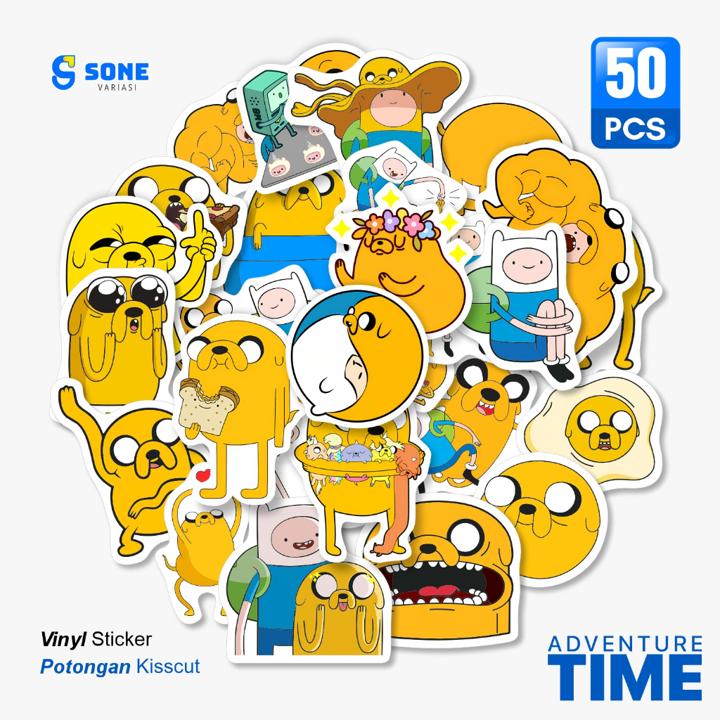 

60 PCS Stiker Adventure Time / Vinyl Waterproof Anti Air / Sticker Aesthetic Helm Buku Journal Koper Motor Casing HP Laptop Tumbler Botol Minum Sepeda IPad Tablet Polaroid Kulkas