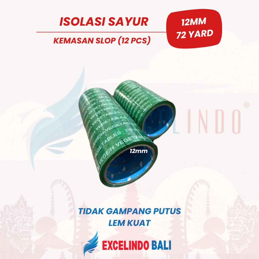 

(1 SLOP/ISI 12 PCS) Lakban Isolasi Sayur Fresh Vegetables 1/2 inch 12mm x 72 YARD EXCELINDO PREMIUM QUALITY
