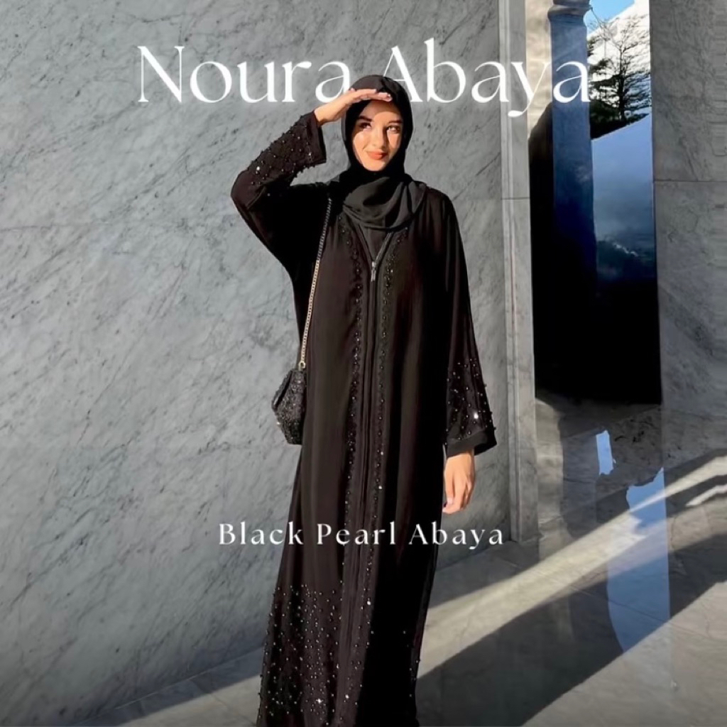 Noura Black Pearl Abaya with Zipper Elegant [ 100% Original]